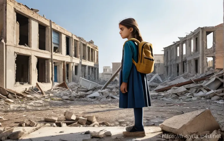 시리아 갈등 속 인권 문제 - **Prompt:** A poignant scene depicting a young Syrian girl, aged around 10, standing contemplatively...
