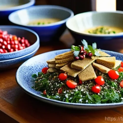Home 22 시리아 전통 음식 소개 - **A Vibrant Syrian Mezzé Feast:** A richly spread table featuring an abundant array of Syrian mezzé ...