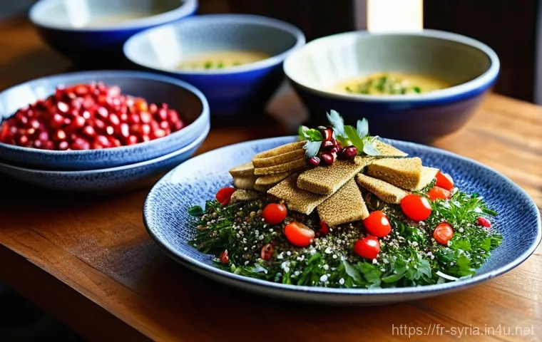 시리아 전통 음식 소개 - **A Vibrant Syrian Mezzé Feast:** A richly spread table featuring an abundant array of Syrian mezzé ...