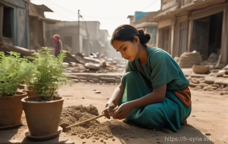 시리아 전쟁 영화 추천 - A poignant, cinematic scene in a war-torn city, but with a strong sense of resilience and quiet hope...