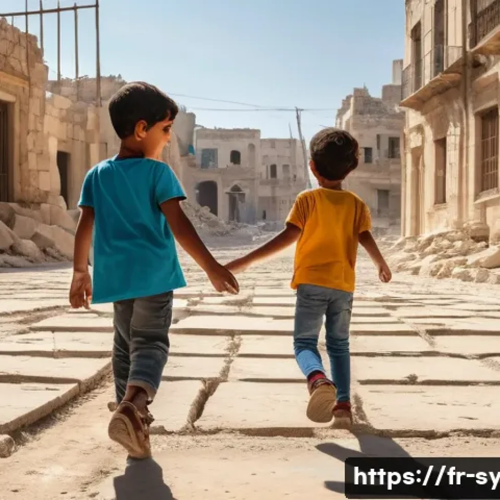 시리아 내전 주요 전투 - **Prompt 1: Resilience Amidst Ancient Scars**
"A vibrant scene depicting two Syrian children, ap...